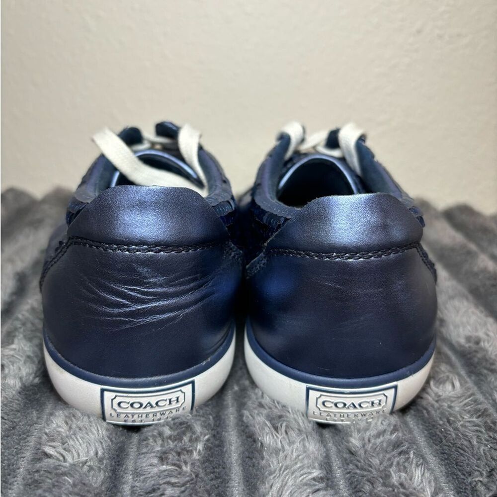 Coach Women's EUC Navy Blue Sequin Sneakers with Navy Leather & white trim. Sz 6 - Picture 6 of 13
